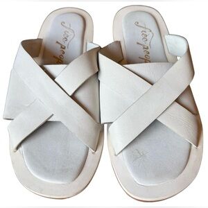 Free People Del Mar Slide Sandals White 37 Boho Beach Size 6.5 Leather Straps